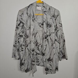 B#30 Alfred Dunner Floral Print Cardigan Gray‎ Open Front Womens Size L